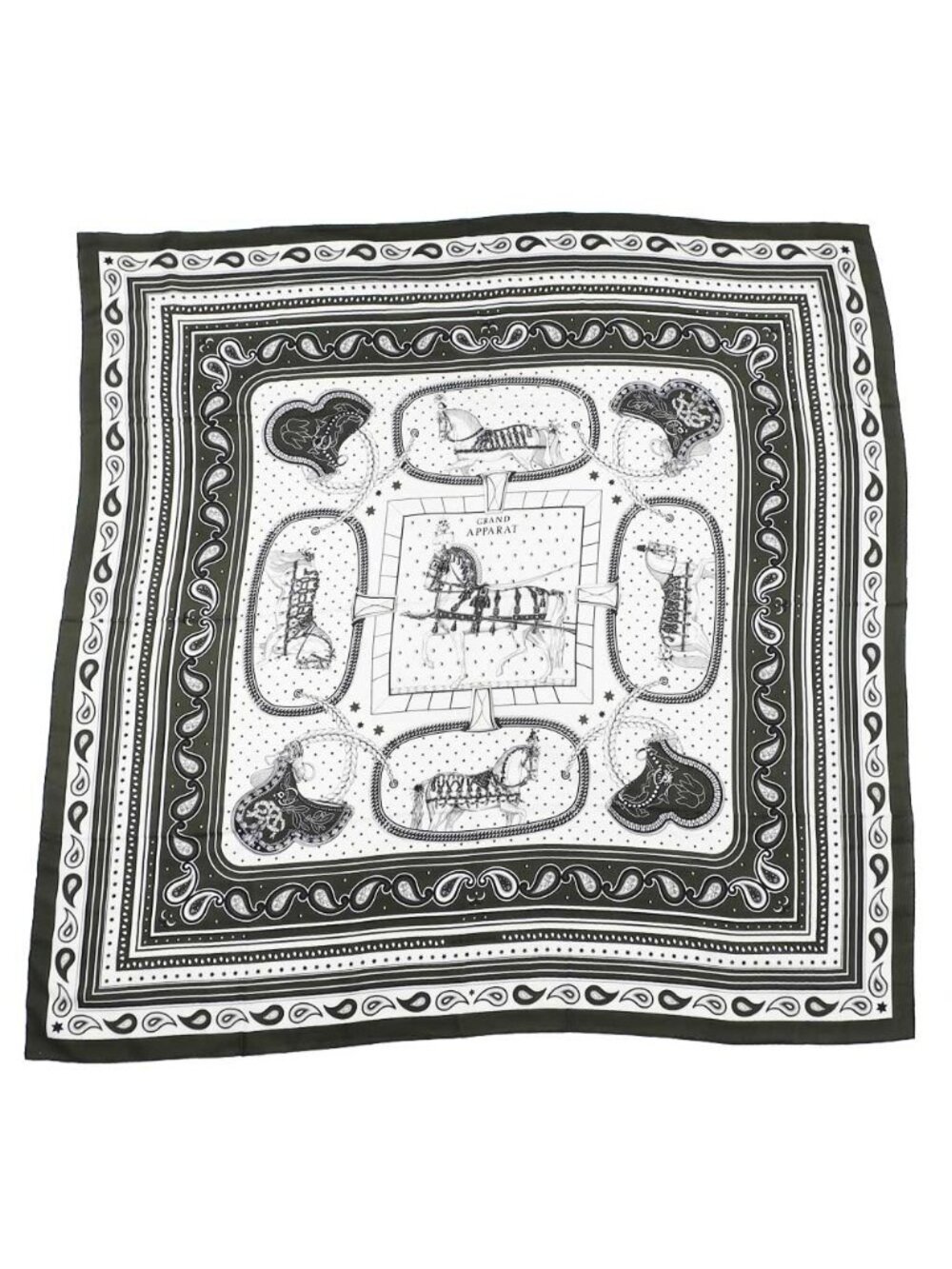 Hermes Carre Geant Grand Appara Bandana Scarf Cashmere Silk Moss Green